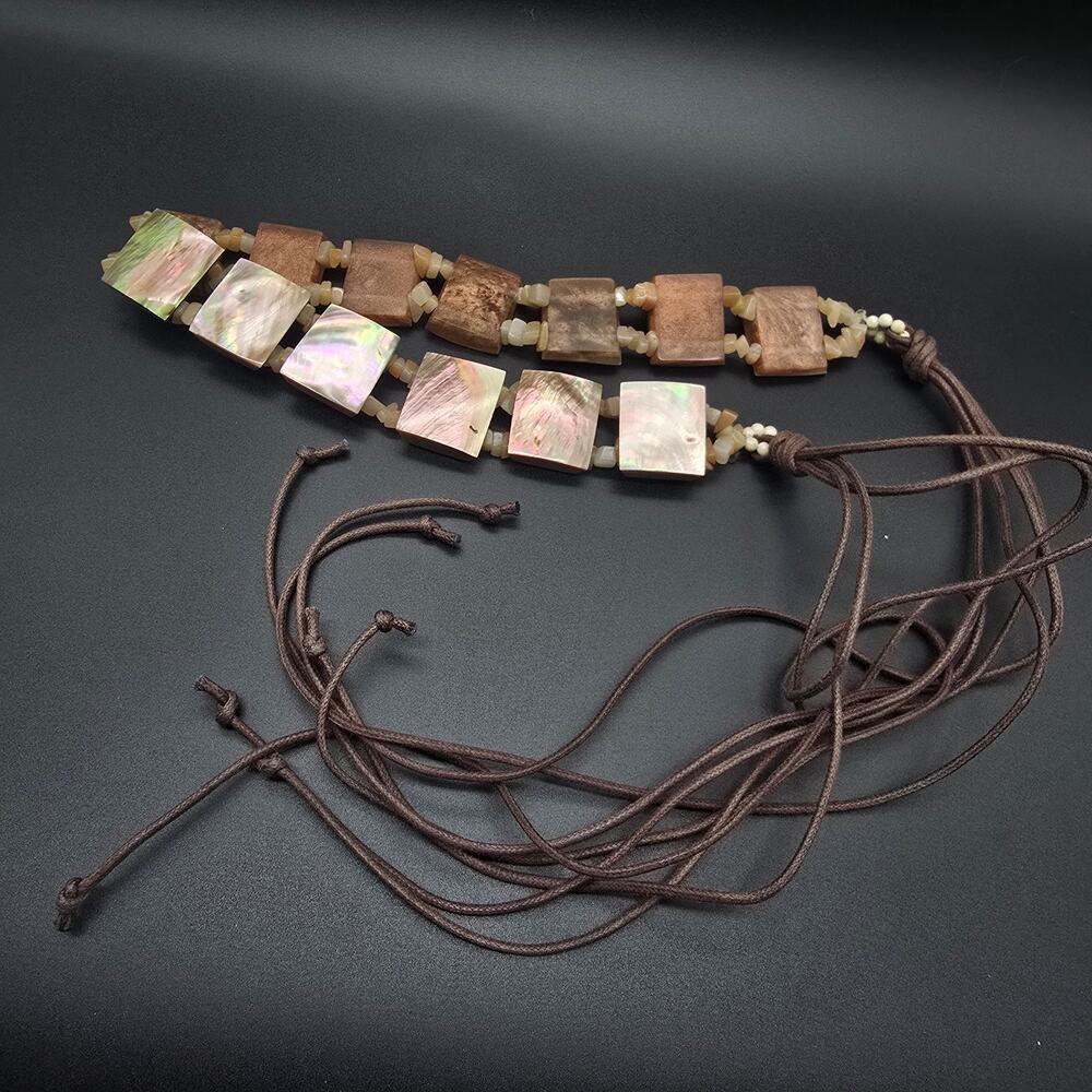 Pink Abalone Shell Belt Brown Cord Tie Boho Women's Fashion